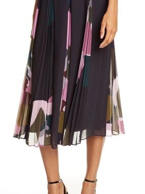 Ted Baker London Black Midi Skirt with Pink and Olive Abstract Panels